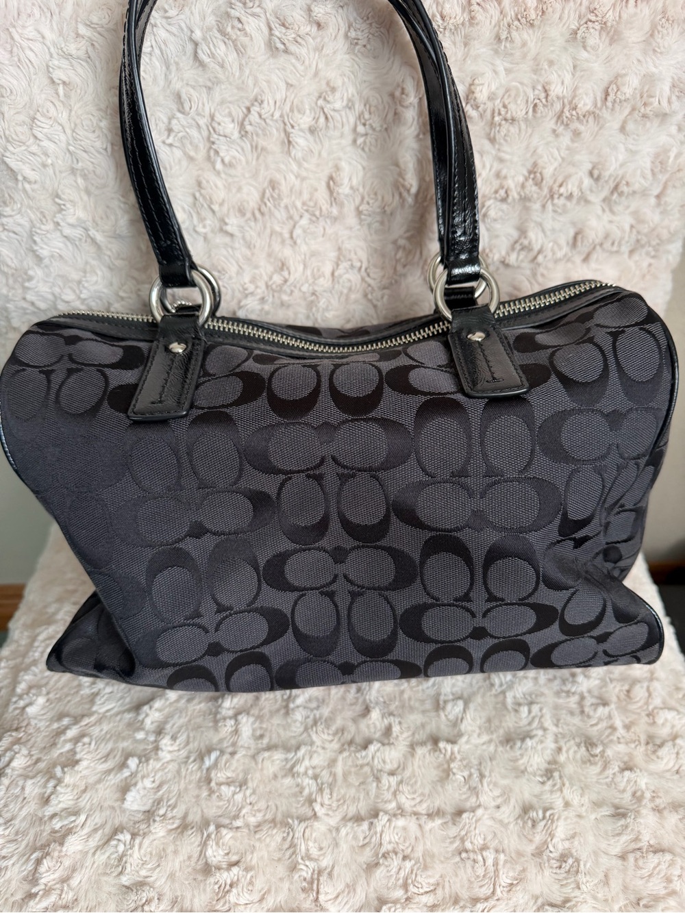 Coach Black Signature Canvas Shoulder Bag with Snakeskin Trim - Picture 2 of 9